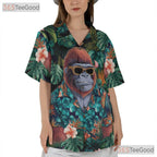 Gorilla Jungle Floral Aloha Shirt Men Women Tropical Vacation Wear