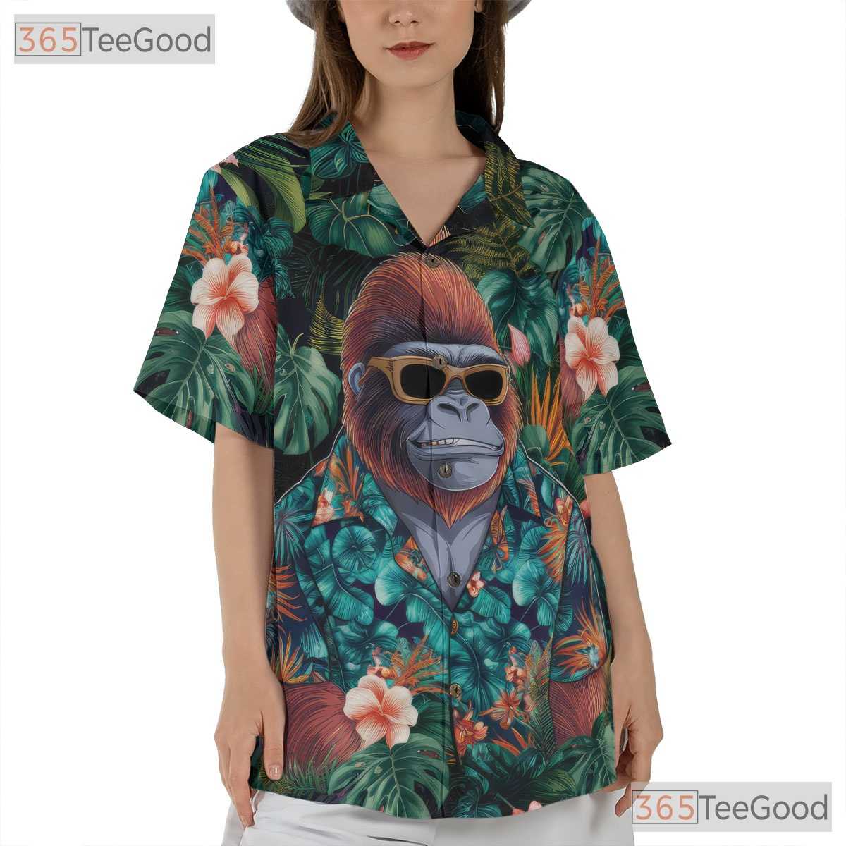 Gorilla Jungle Floral Aloha Shirt Men Women Tropical Vacation Wear