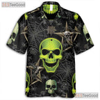 Gothic Green Skull Spider Web Halloween Hawaiian Tee Unisex Aloha Party Outfit
