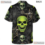 Gothic Green Skull Spider Web Halloween Hawaiian Tee Unisex Aloha Party Outfit