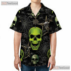 Gothic Green Skull Spider Web Halloween Hawaiian Tee Unisex Aloha Party Outfit