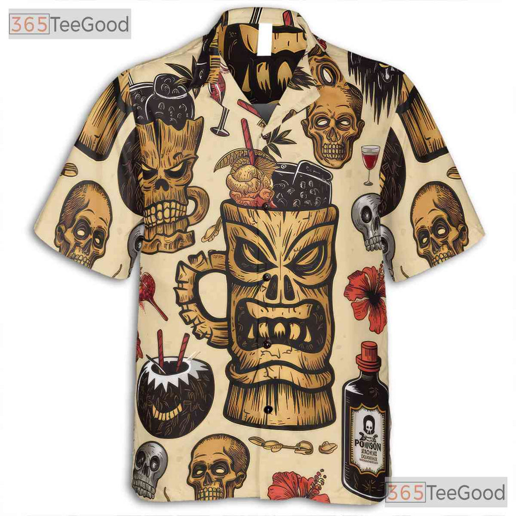 Gothic Horror Tiki Hawaiian Shirt for Men - Retro Halloween Cocktail Tee