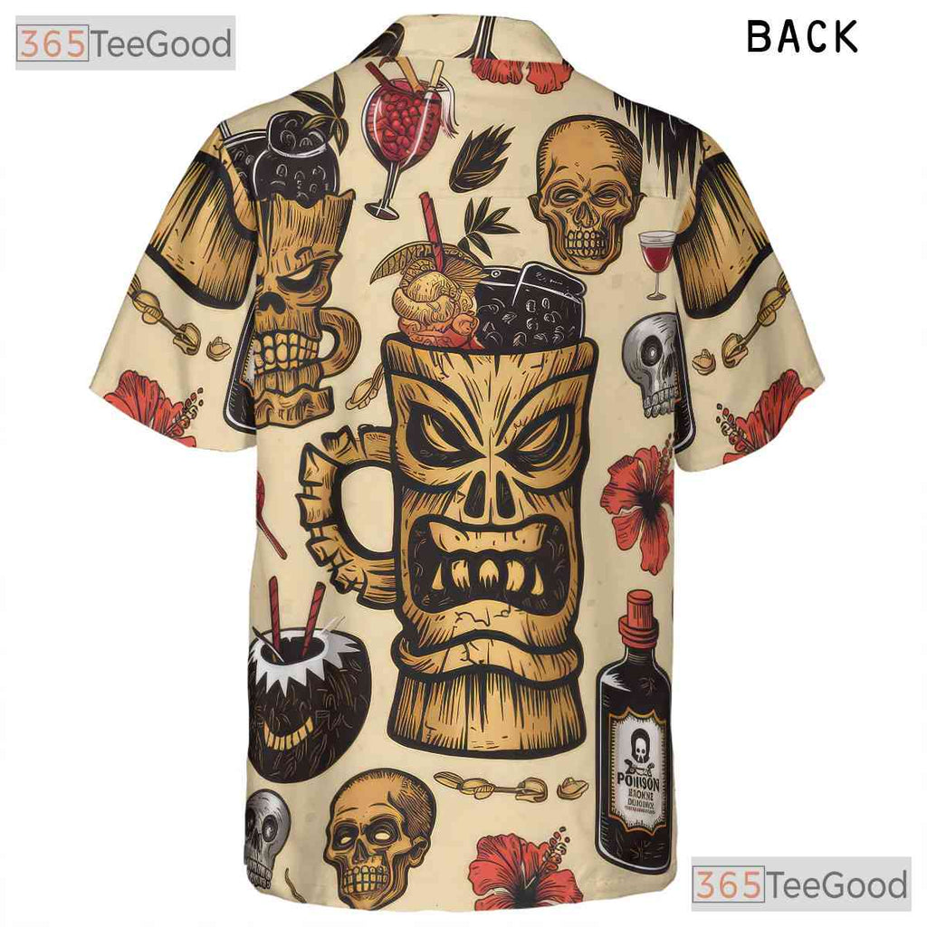 Gothic Horror Tiki Hawaiian Shirt for Men - Retro Halloween Cocktail Tee
