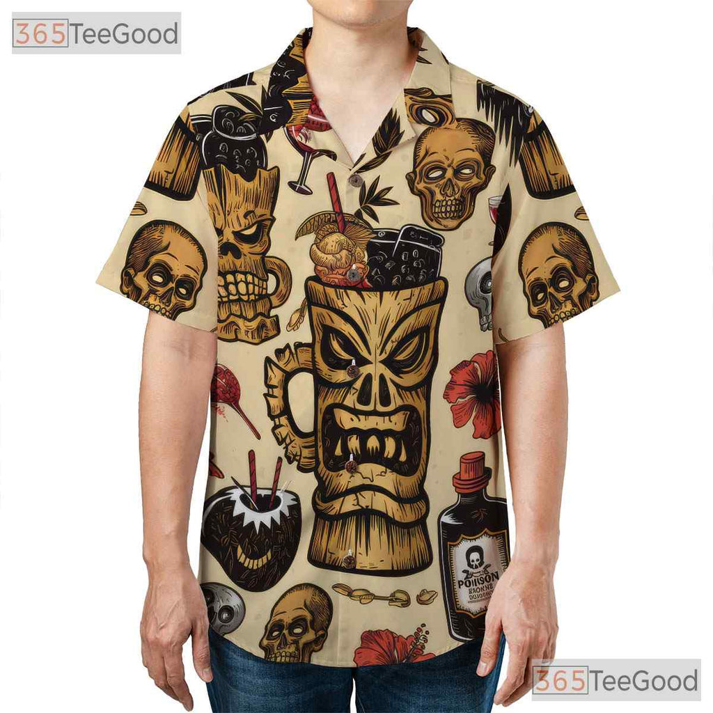 Gothic Horror Tiki Hawaiian Shirt for Men - Retro Halloween Cocktail Tee
