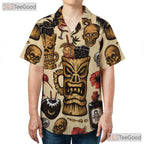 Gothic Horror Tiki Hawaiian Shirt for Men - Retro Halloween Cocktail Tee