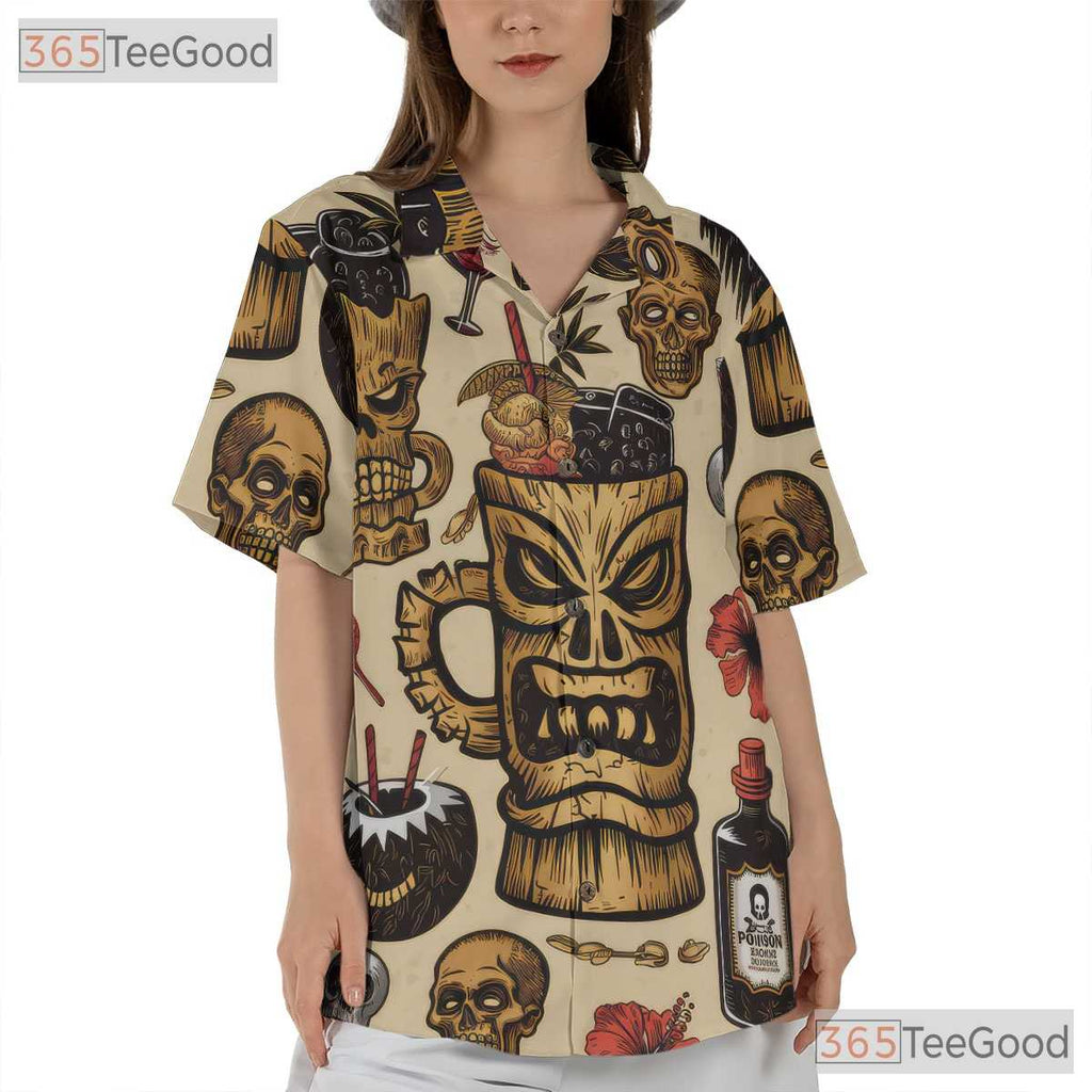 Gothic Horror Tiki Hawaiian Shirt for Men - Retro Halloween Cocktail Tee