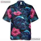Gothic Neon Skull Aloha Shirt for Men & Women, Dark Tropical Button Down
