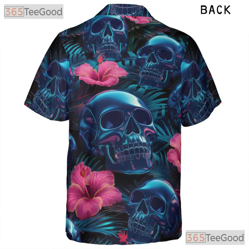 Gothic Neon Skull Aloha Shirt for Men & Women, Dark Tropical Button Down