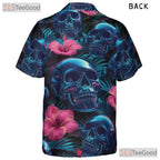Gothic Neon Skull Aloha Shirt for Men & Women, Dark Tropical Button Down