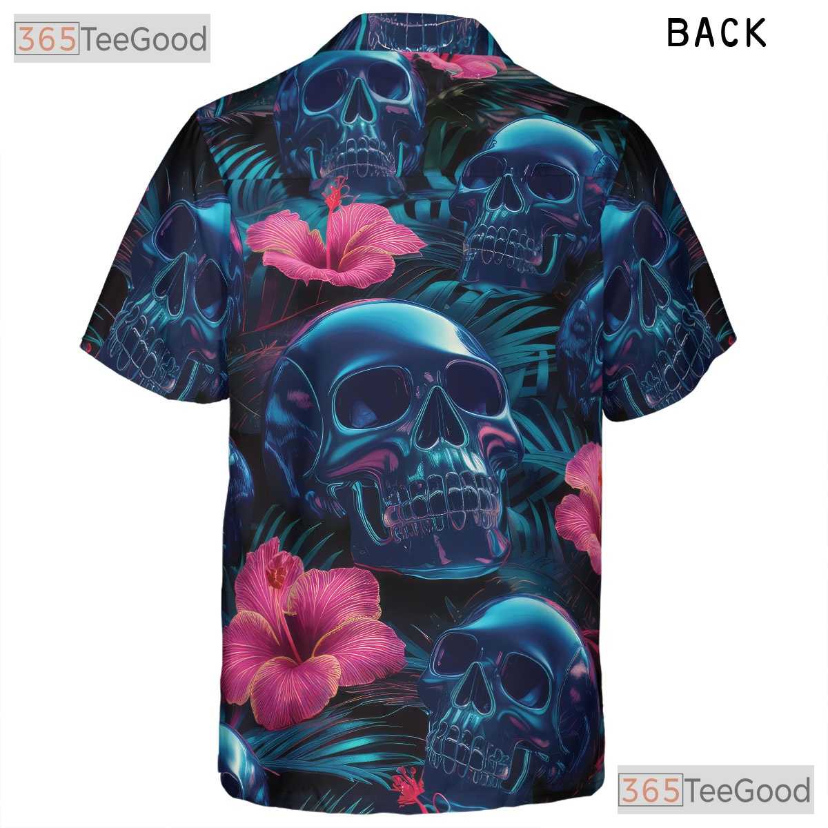 Gothic Neon Skull Aloha Shirt for Men & Women, Dark Tropical Button Down