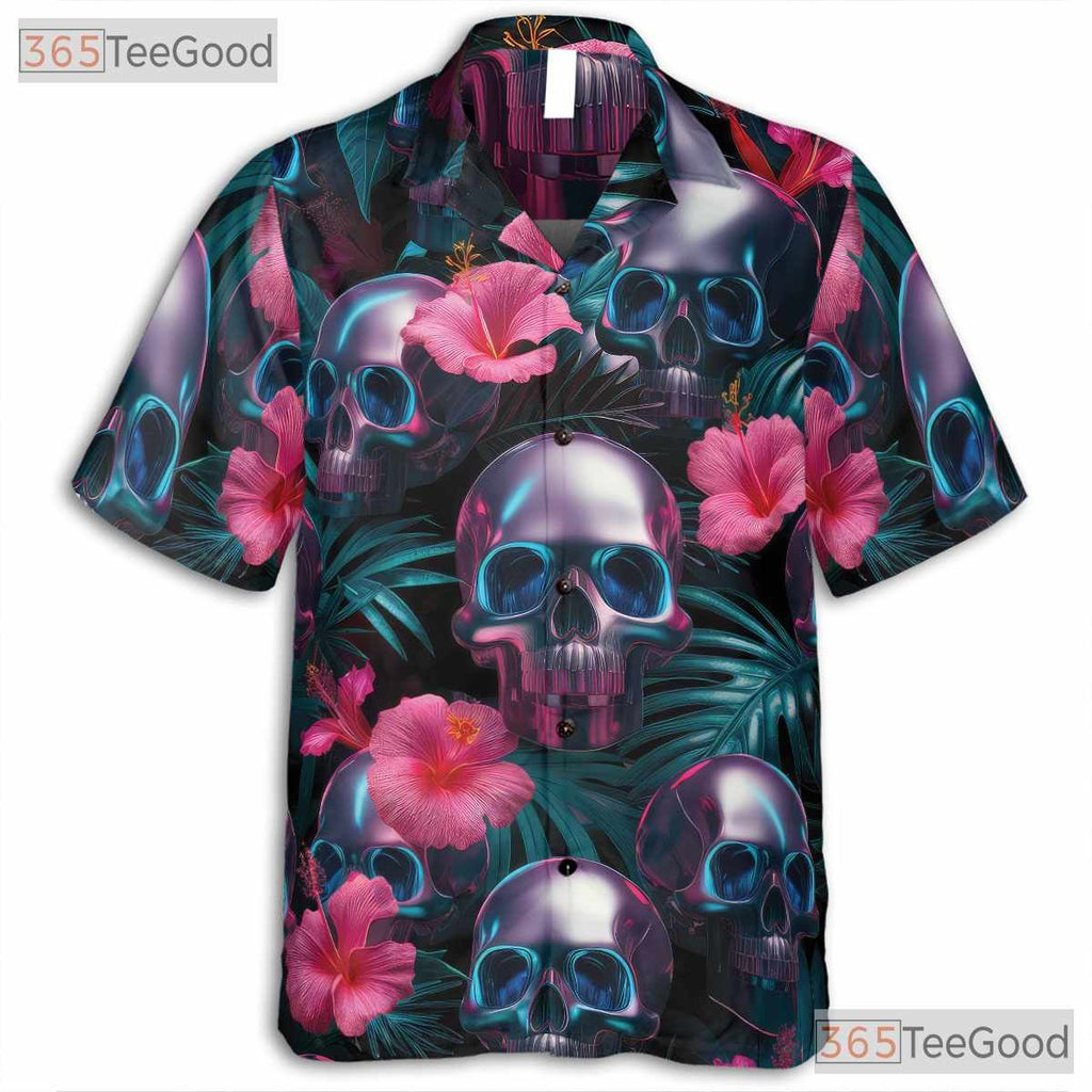 Gothic Neon Skull Hawaiian Shirt, Tropical Aloha Style Unisex