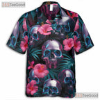 Gothic Neon Skull Hawaiian Shirt, Tropical Aloha Style Unisex
