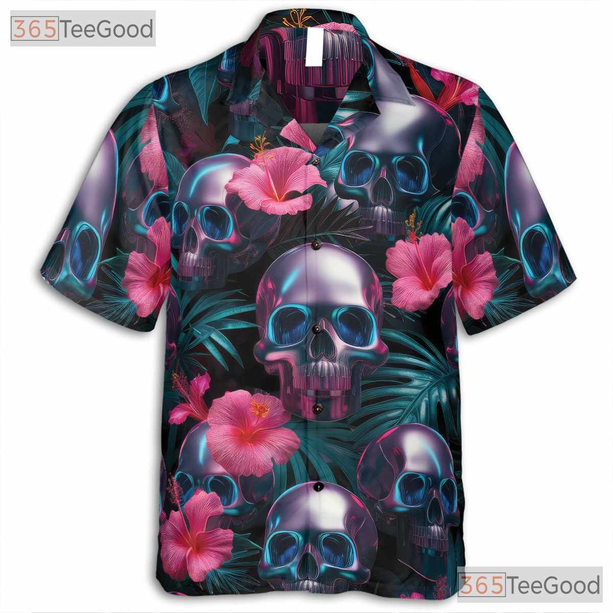 Gothic Neon Skull Hawaiian Shirt, Tropical Aloha Style Unisex