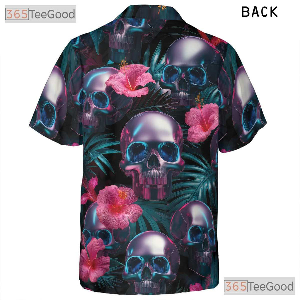 Gothic Neon Skull Hawaiian Shirt, Tropical Aloha Style Unisex