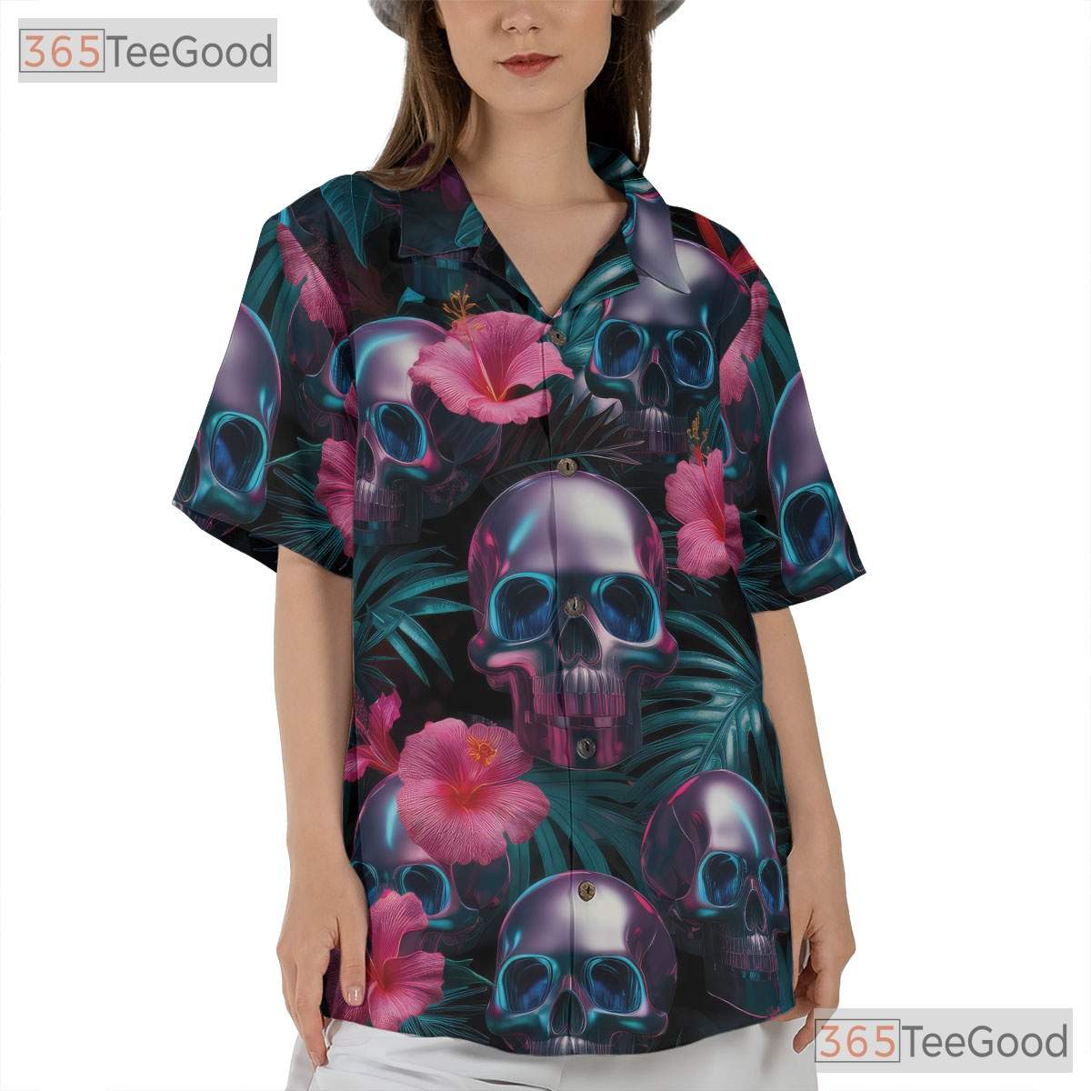Gothic Neon Skull Hawaiian Shirt, Tropical Aloha Style Unisex