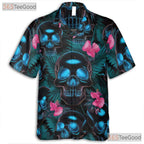 Gothic Neon Skull Hawaiian Shirt Unisex, Dark Tropical Aloha Top