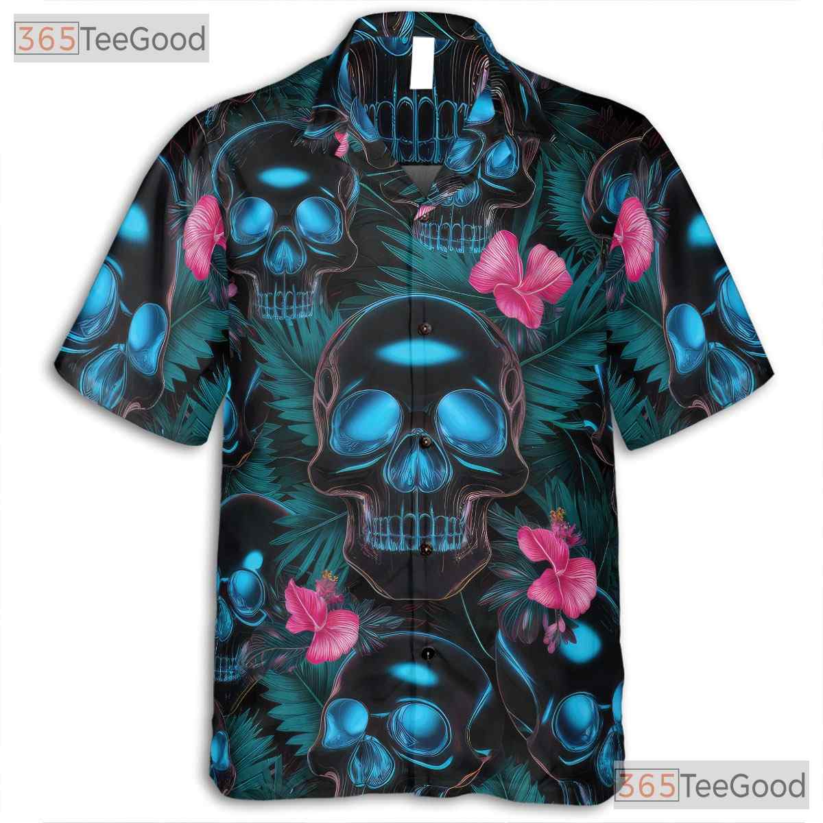 Gothic Neon Skull Hawaiian Shirt Unisex, Dark Tropical Aloha Top