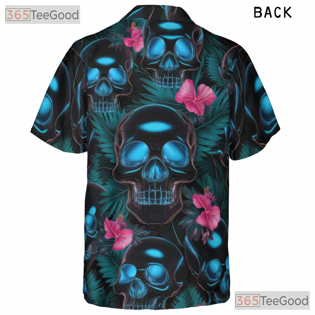 Gothic Neon Skull Hawaiian Shirt Unisex, Dark Tropical Aloha Top