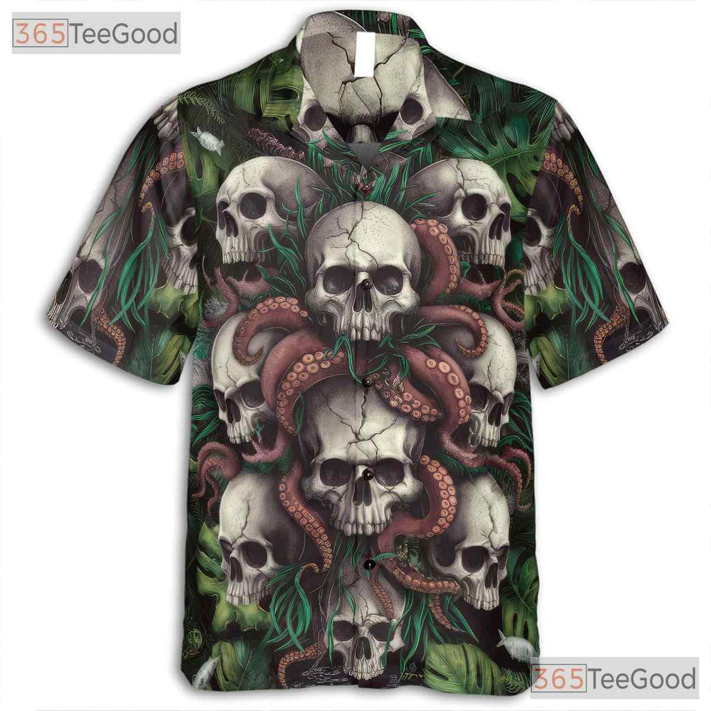 Gothic Octopus Skull Sea Monster Horror Dark Tropical Hawaiian Shirt Unisex
