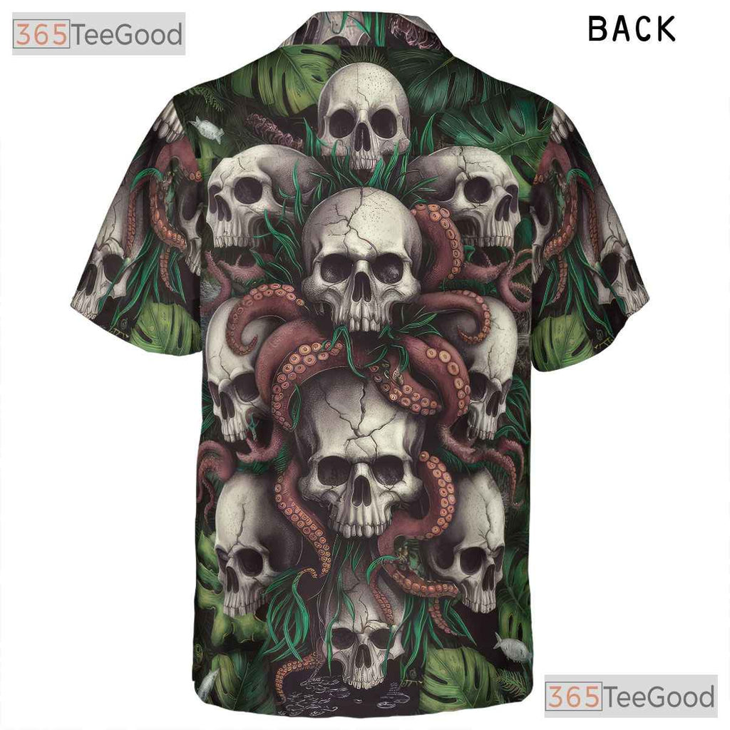 Gothic Octopus Skull Sea Monster Horror Dark Tropical Hawaiian Shirt Unisex
