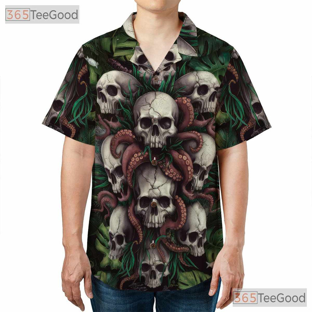 Gothic Octopus Skull Sea Monster Horror Dark Tropical Hawaiian Shirt Unisex