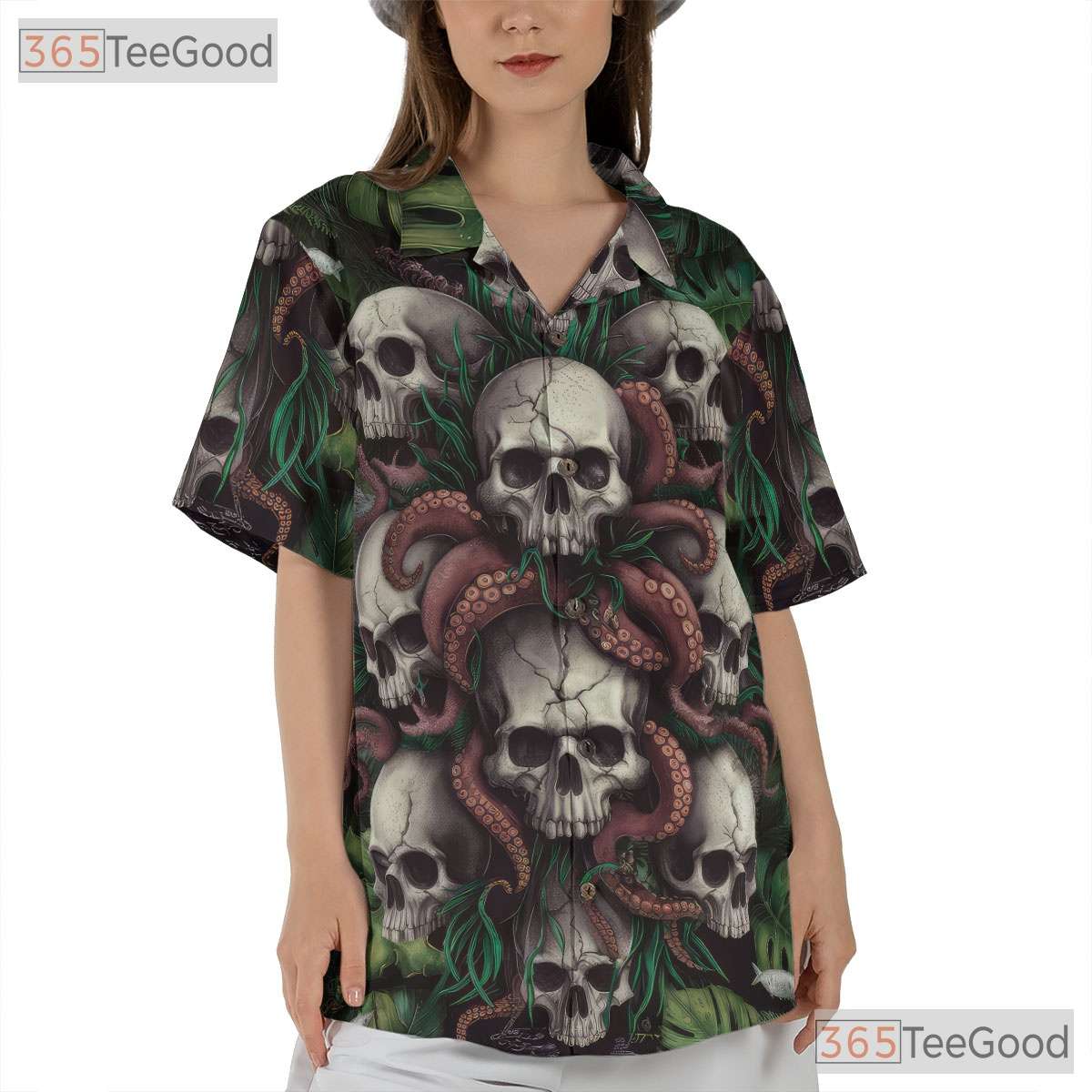 Gothic Octopus Skull Sea Monster Horror Dark Tropical Hawaiian Shirt Unisex