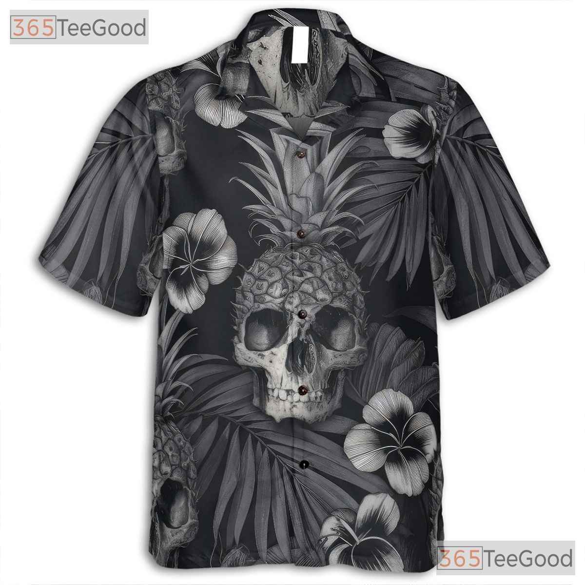 Gothic Pineapple Skull Dark Floral Tropical Aesthetic Hawaiian Shirt Unisex