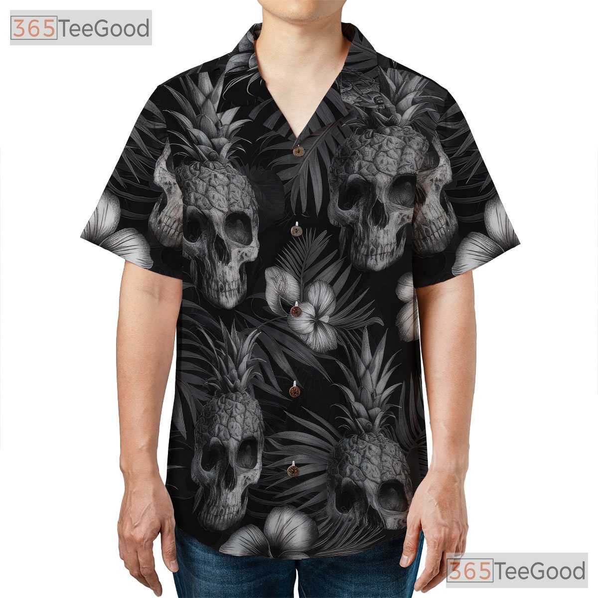 Gothic Pineapple Skull Dark Floral Tropical Aesthetic Hawaiian Tee Unisex