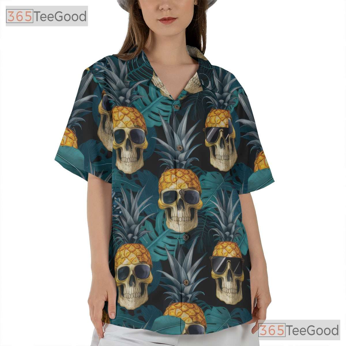 Gothic Pineapple Skull Hawaiian Shirt Unisex Aloha Look for Beach Days Tee