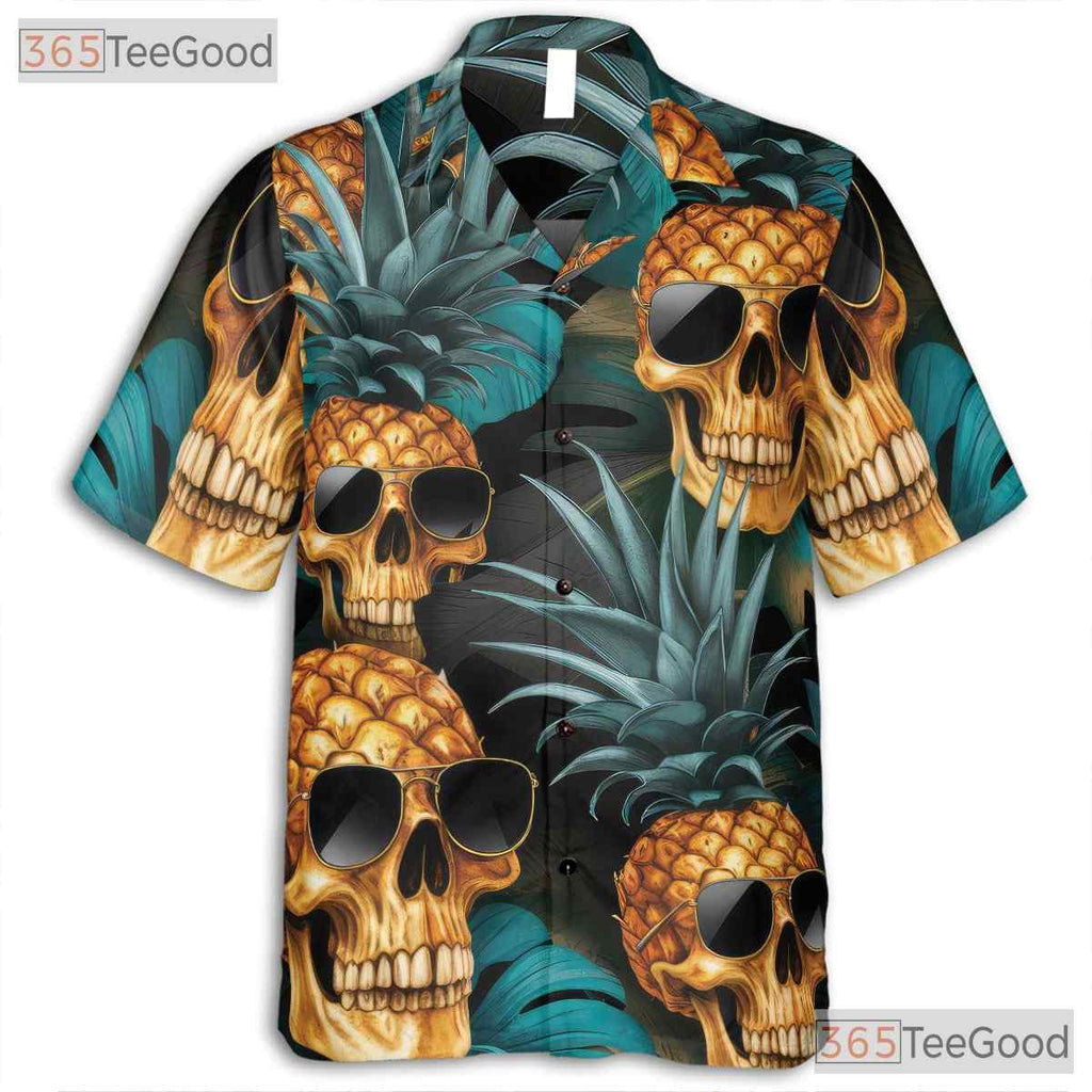 Gothic Pineapple Skull Hawaiian Tee Unisex Summer Beach Festival Aloha Top