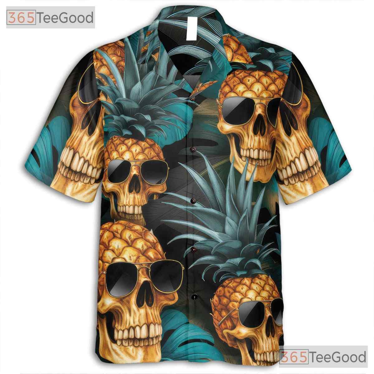 Gothic Pineapple Skull Hawaiian Tee Unisex Summer Beach Festival Aloha Top