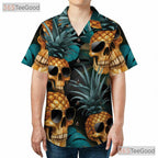 Gothic Pineapple Skull Hawaiian Tee Unisex Summer Beach Festival Aloha Top
