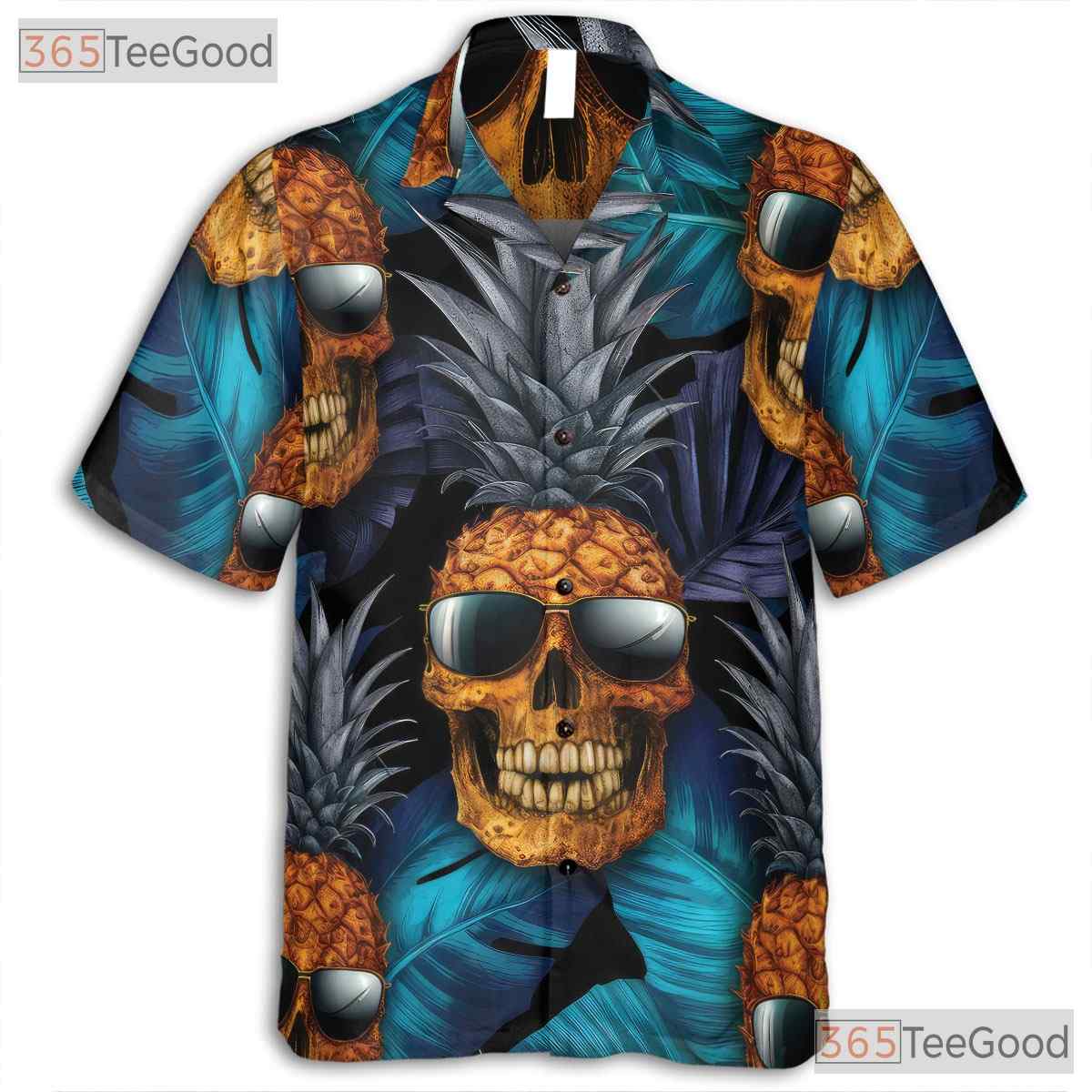 Gothic Pineapple Skull Tropical Beach Party Hawaiian Tee Unisex Aesthetic Outfit
