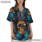 Gothic Pineapple Skull Tropical Beach Party Hawaiian Tee Unisex Aesthetic Outfit