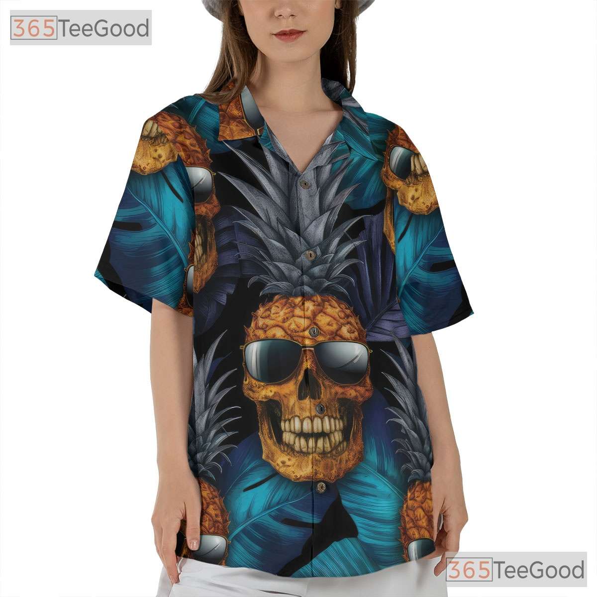 Gothic Pineapple Skull Tropical Beach Party Hawaiian Tee Unisex Aesthetic Outfit