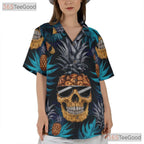 Gothic Pineapple Skull Tropical Hawaiian Tee Men Women Summer Beach Wear Outfit