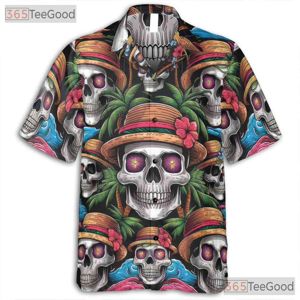 Gothic Skull Dark Tropical Sunset Hawaiian Tee Unisex Summer Party Style