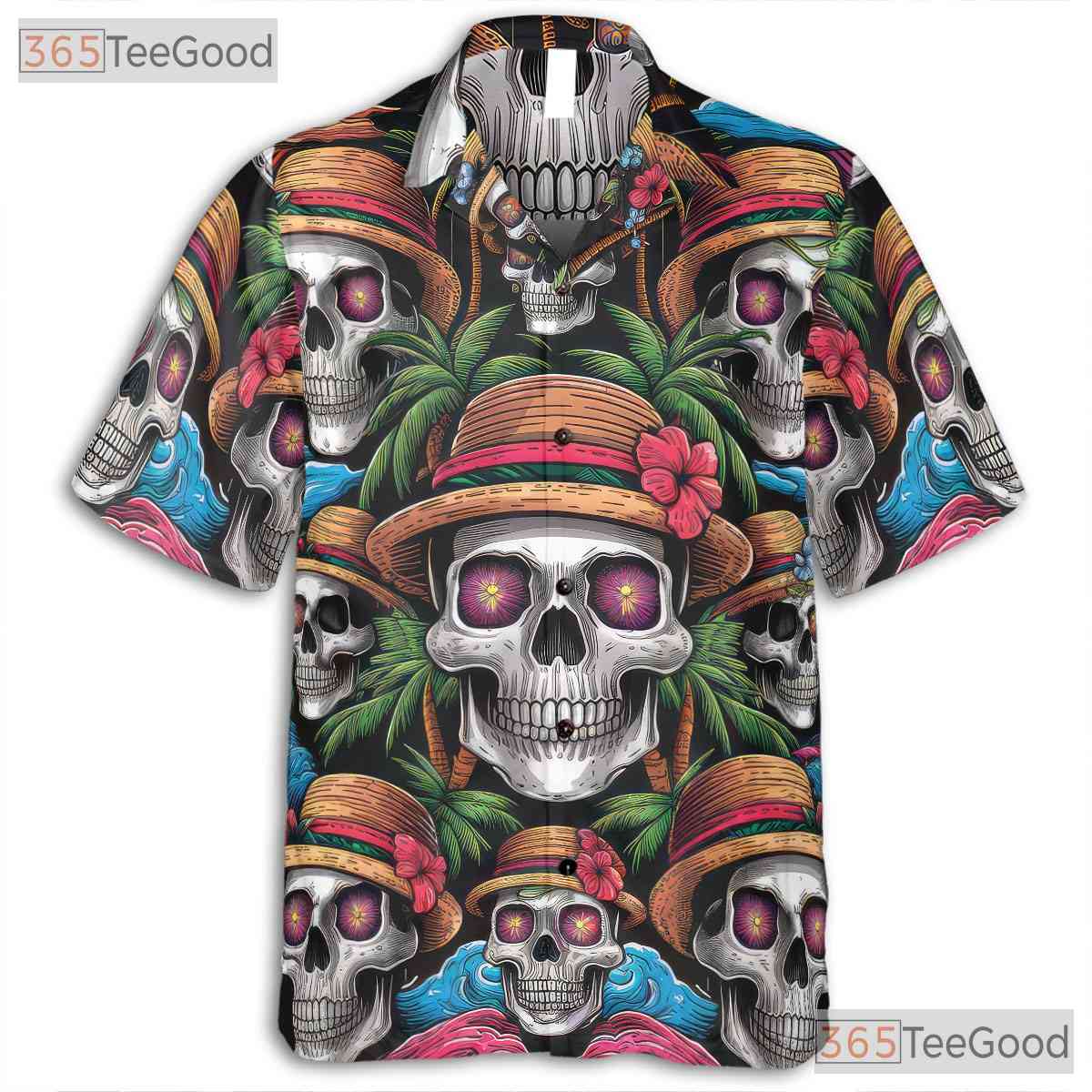 Gothic Skull Dark Tropical Sunset Hawaiian Tee Unisex Summer Party Style