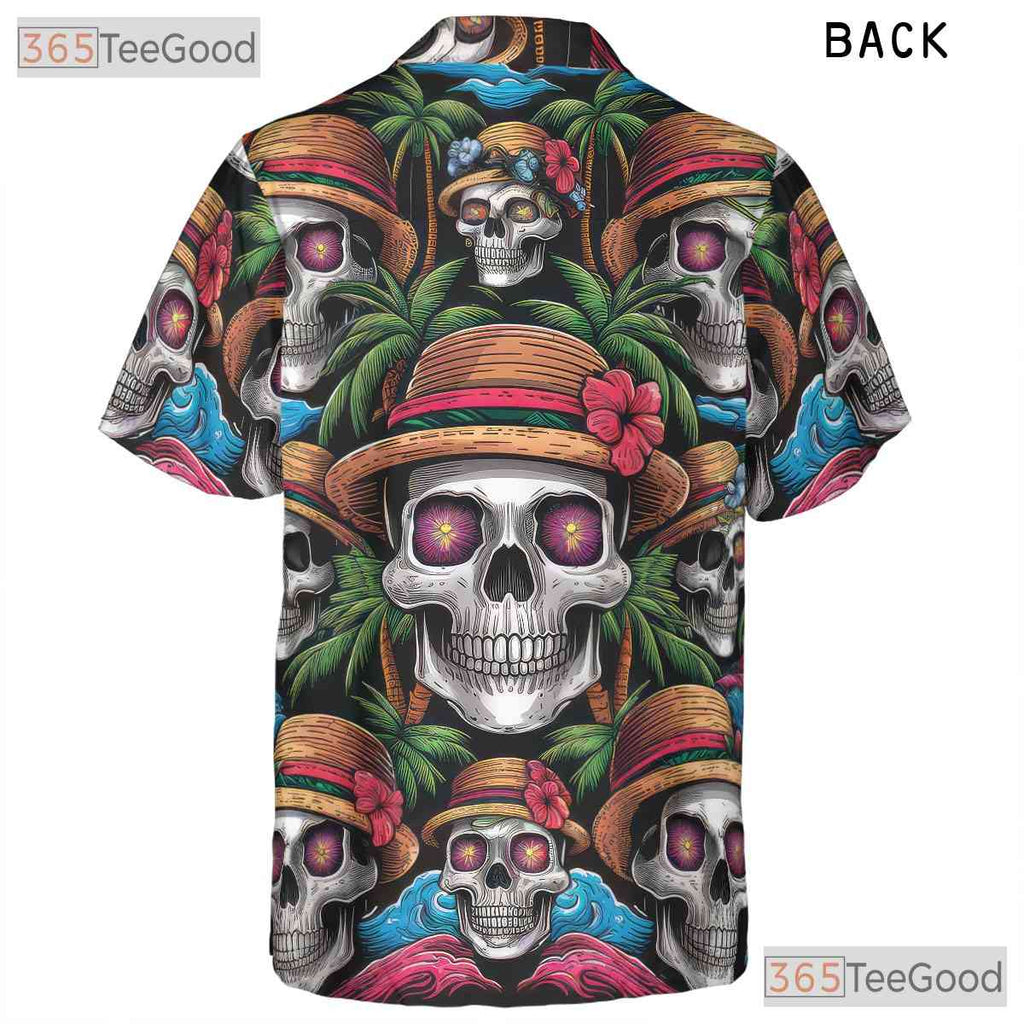 Gothic Skull Dark Tropical Sunset Hawaiian Tee Unisex Summer Party Style