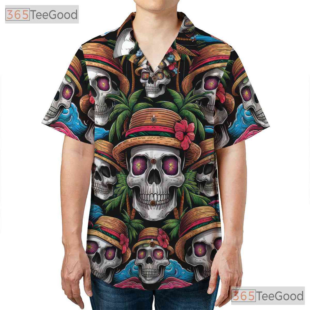 Gothic Skull Dark Tropical Sunset Hawaiian Tee Unisex Summer Party Style