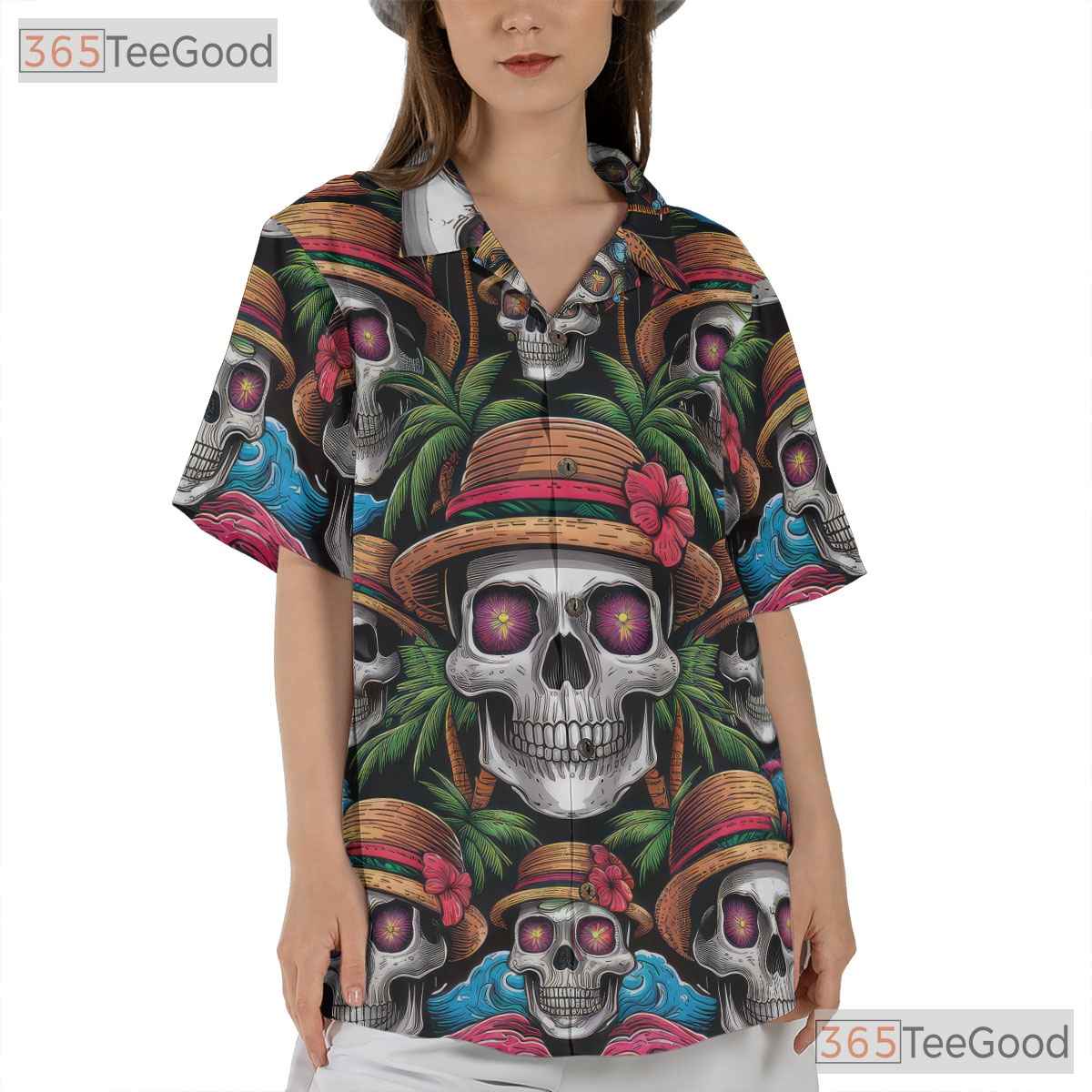 Gothic Skull Dark Tropical Sunset Hawaiian Tee Unisex Summer Party Style