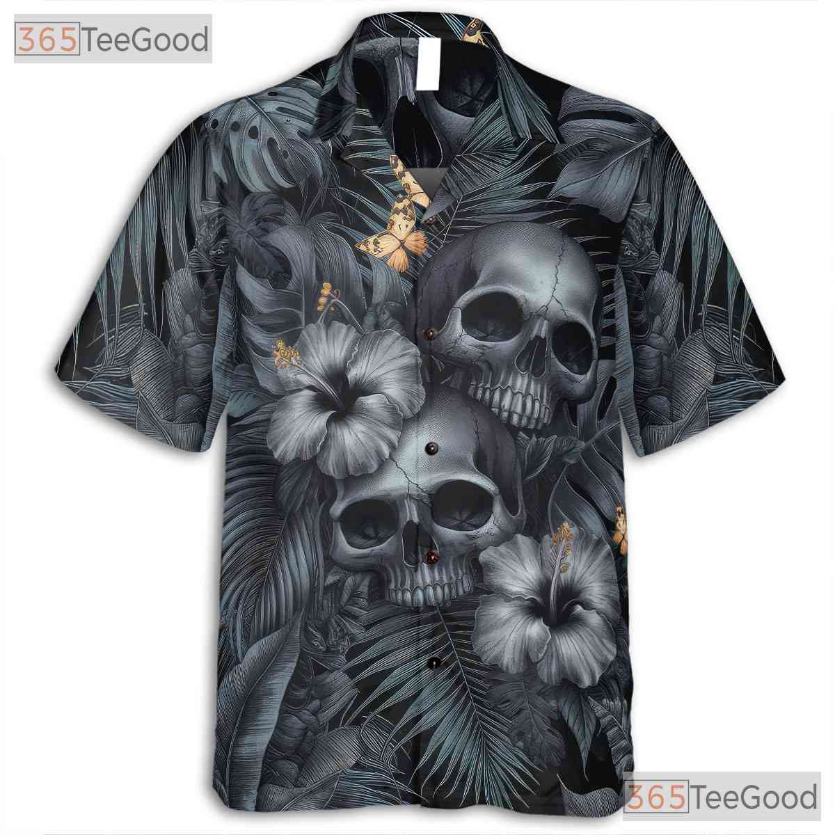 Gothic Skull Hawaiian Shirt for Men - Punk Rock Floral Grunge Aesthetic