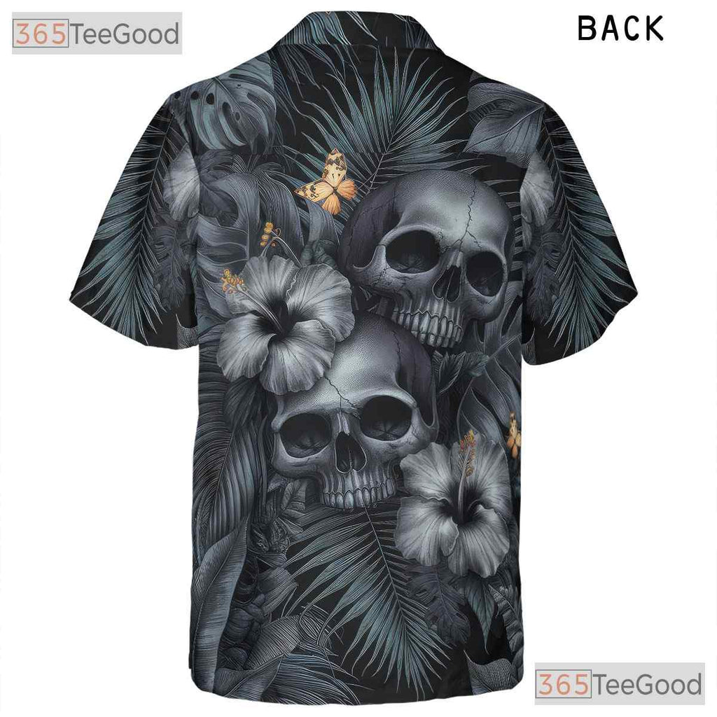 Gothic Skull Hawaiian Shirt for Men - Punk Rock Floral Grunge Aesthetic