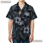 Gothic Skull Hawaiian Shirt for Men - Punk Rock Floral Grunge Aesthetic
