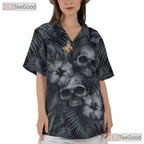 Gothic Skull Hawaiian Shirt for Men - Punk Rock Floral Grunge Aesthetic