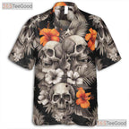Gothic Skull Hawaiian Shirt for Women - Dark Floral Vintage Beachwear