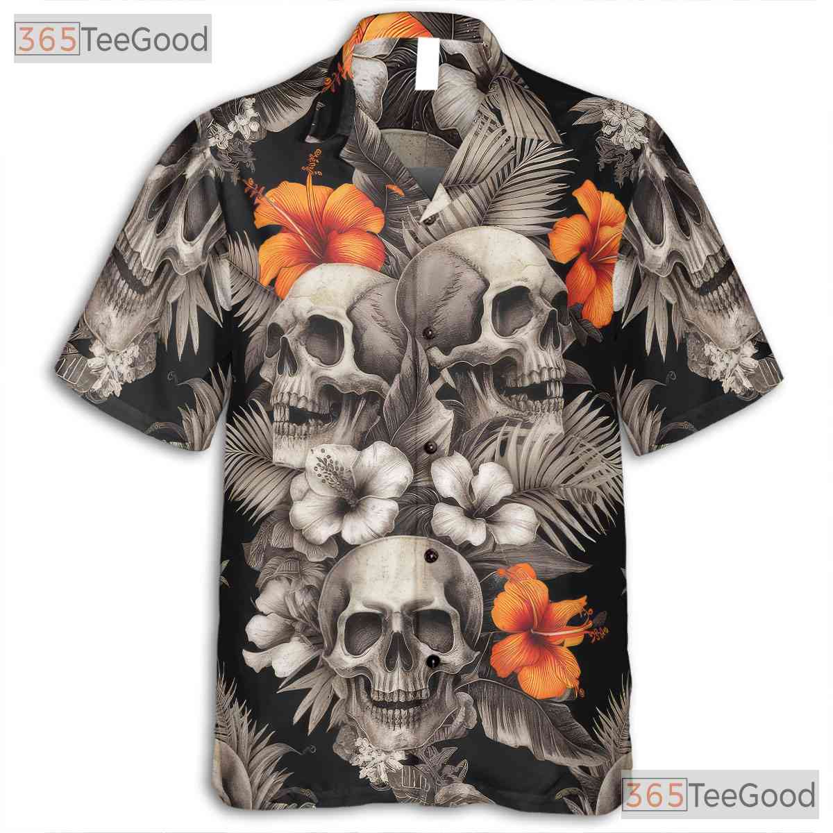 Gothic Skull Hawaiian Shirt for Women - Dark Floral Vintage Beachwear