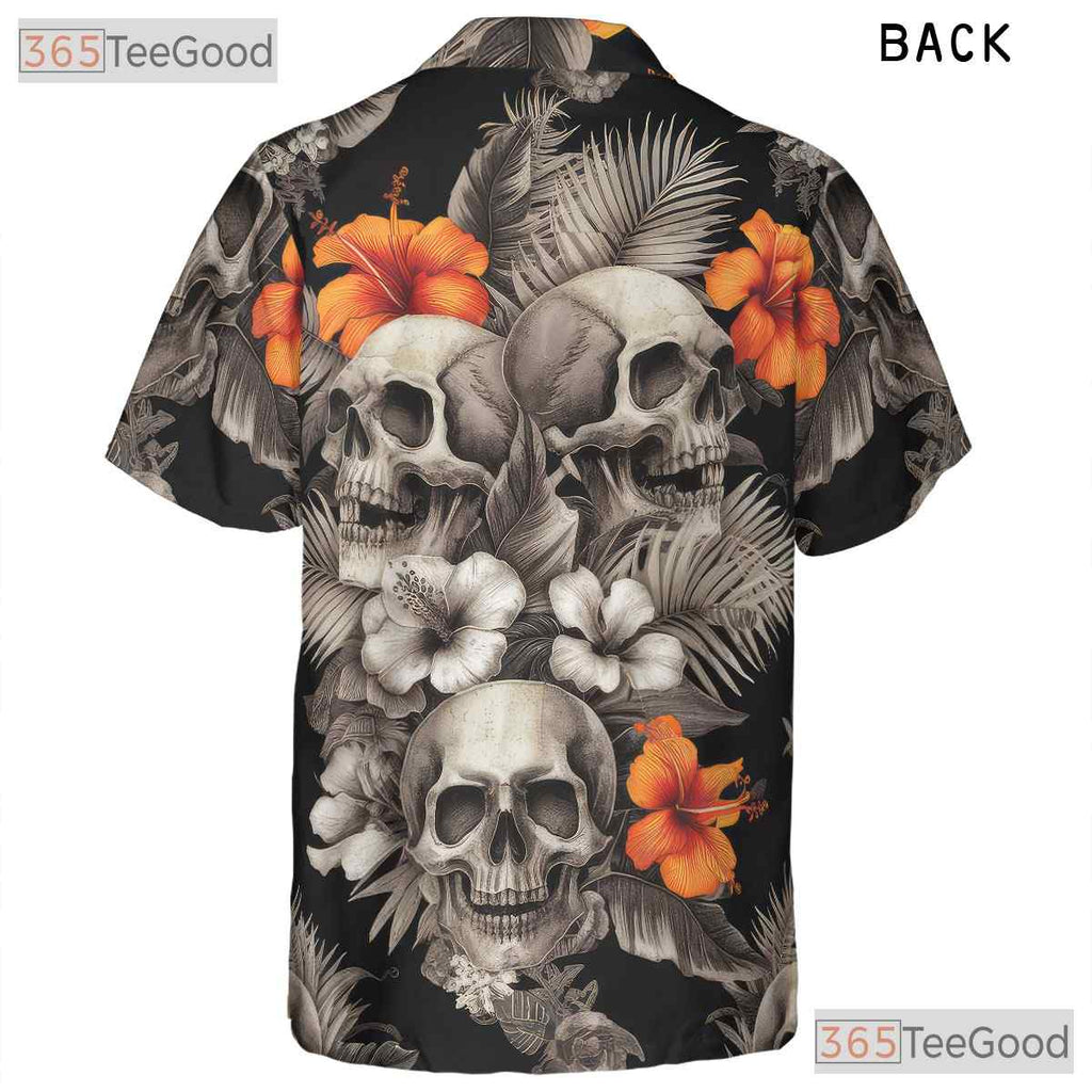 Gothic Skull Hawaiian Shirt for Women - Dark Floral Vintage Beachwear