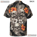 Gothic Skull Hawaiian Shirt for Women - Dark Floral Vintage Beachwear