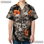 Gothic Skull Hawaiian Shirt for Women - Dark Floral Vintage Beachwear